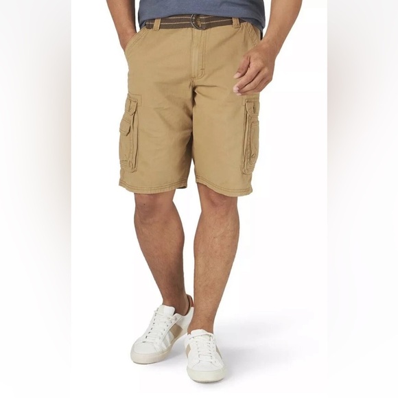 $48 MSRP NWT Mens LEE 100% Cotton CARGO SHORTS & Belt Size 29 Khaki Tan - Picture 1 of 8